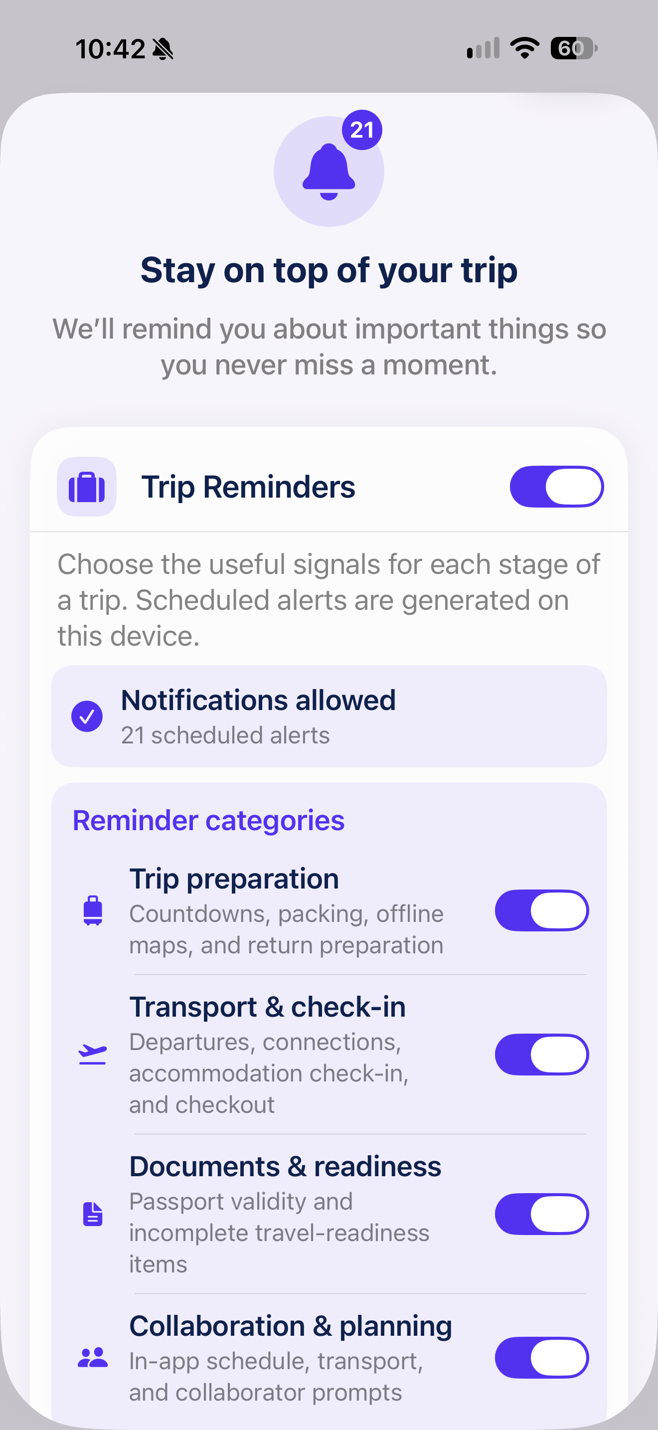 TripsWallet trip reminders